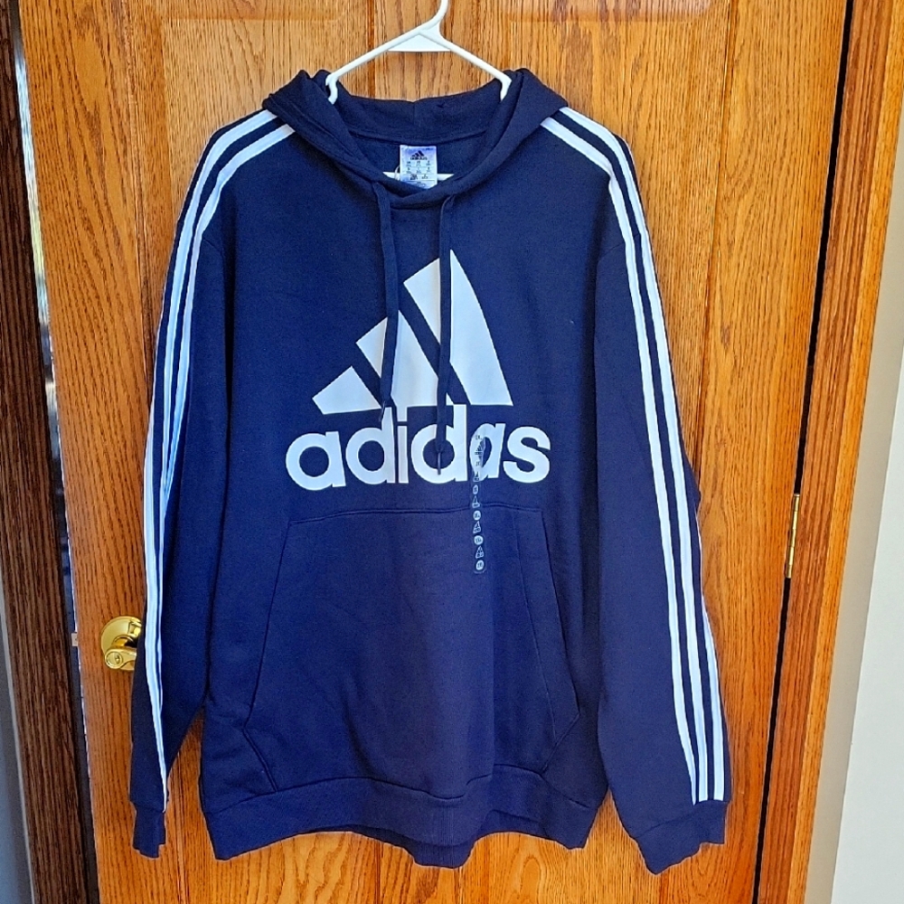 Adidas Navy Blue Hoodie with White Stripes